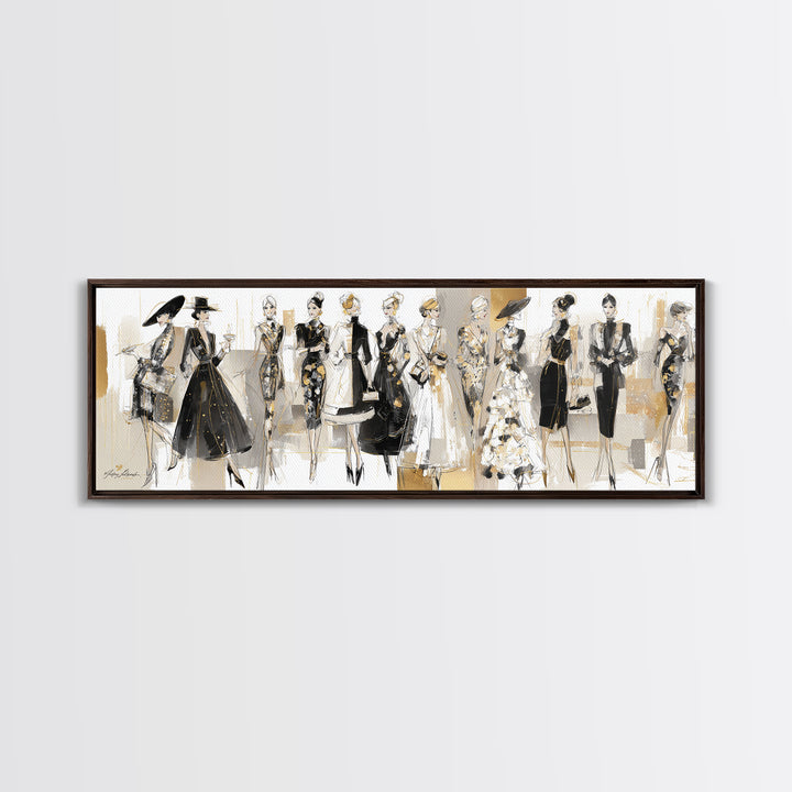 Black and White Line Art Salon Figure Framed Canvas Print, Hair Salon Art, Wall Decor, Living Room Decor, Fine Art, Style, HSA-3x1-47