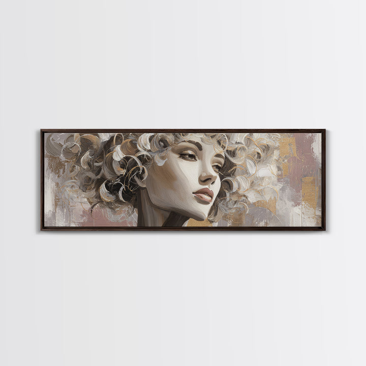 Curly Hair Portrait Framed Canvas Print, Hair Salon Art, Contemporary Art, Living Room Decor, Fine Art, Style, Modern Art, HSA-3x1-55