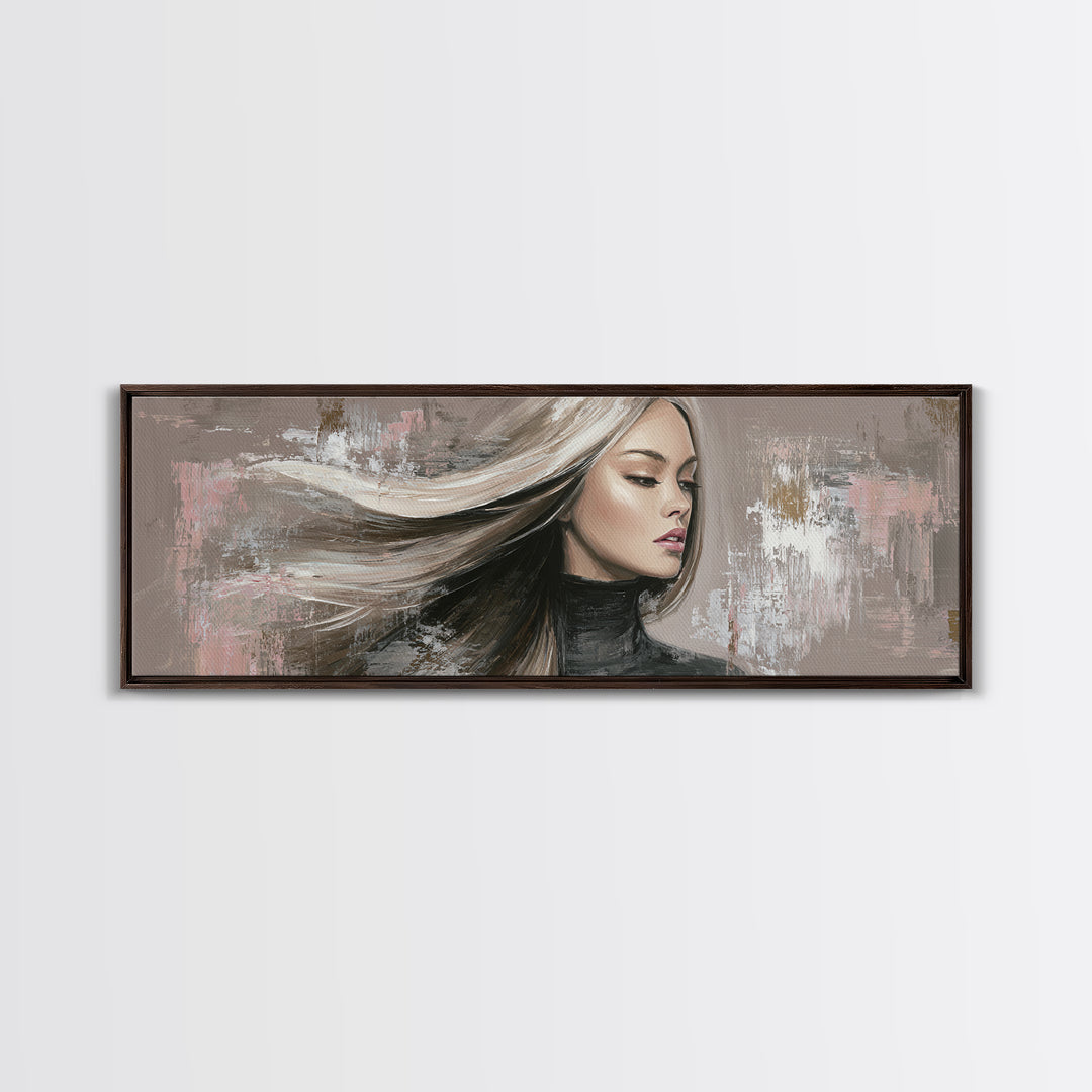 Fashion Portrait with Flowing Glossy Hair Canvas Print, Hair Salon Art, Afrocentric Art, Living Room Decor, Fine Art, Style, HSA-3x1-65