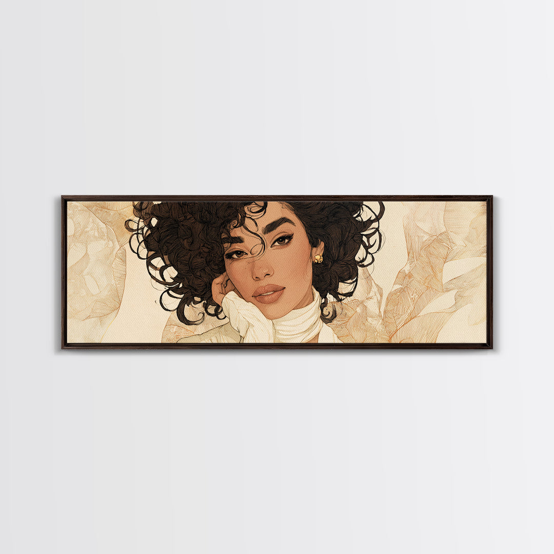 Curly Hair Portrait Framed Canvas Print, Hair Salon Art, Gallery Decor, Living Room Decor, Fine Art, Style, Wall Art, HSA-3x1-7