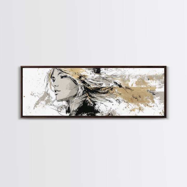 Black and White Line Art Salon Figure Canvas Print, Hair Salon Art, Black Art, Living Room Decor, Style, Black Girl Art, HSA-3x1-71