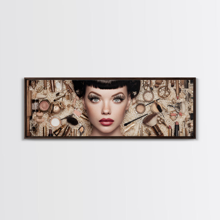 Glamour Face Portrait Framed Canvas Print, Hair Salon Art, Wall Art, Living Room Decor, Fine Art, Style, Minimalist Wall Art, HSA-3x1-72