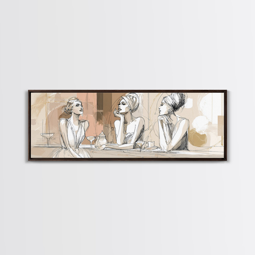 Black and White Line Art Salon Figure Canvas Print, Hair Salon Art, Textured Painting, Living Room Decor, Fine Art, Style, HSA-3x1-95