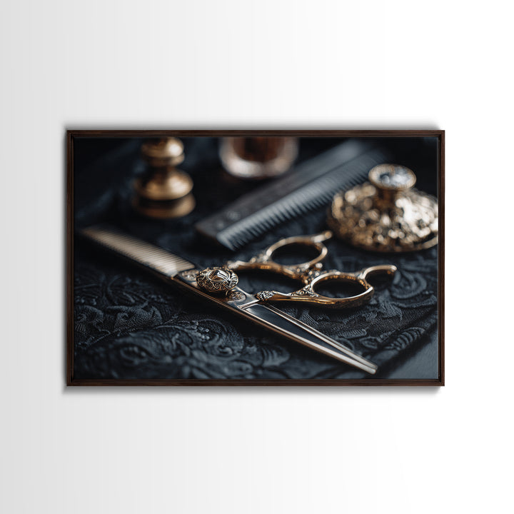 Luxury Black and Gold Beauty Emblem Framed Canvas Print, Hair Salon Art, Modern Decor, Living Room Decor, Oil Painting, Style, HSA-3x2-100