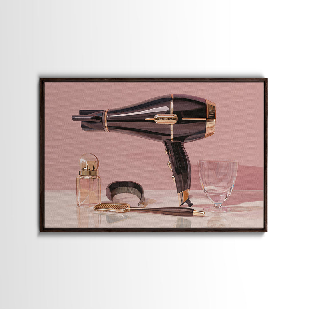 Hairdryer and Brush Framed Canvas Print, Hair Salon Art, African Art, Living Room Decor, Watercolor Art, Style, HSA-3x2-13