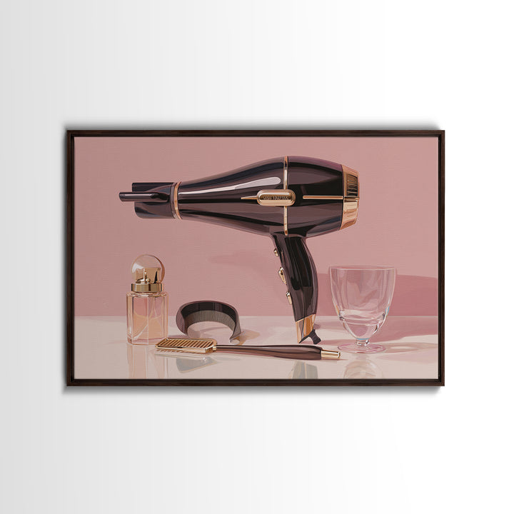 Hairdryer and Brush Framed Canvas Print, Hair Salon Art, African Art, Living Room Decor, Watercolor Art, Style, HSA-3x2-13