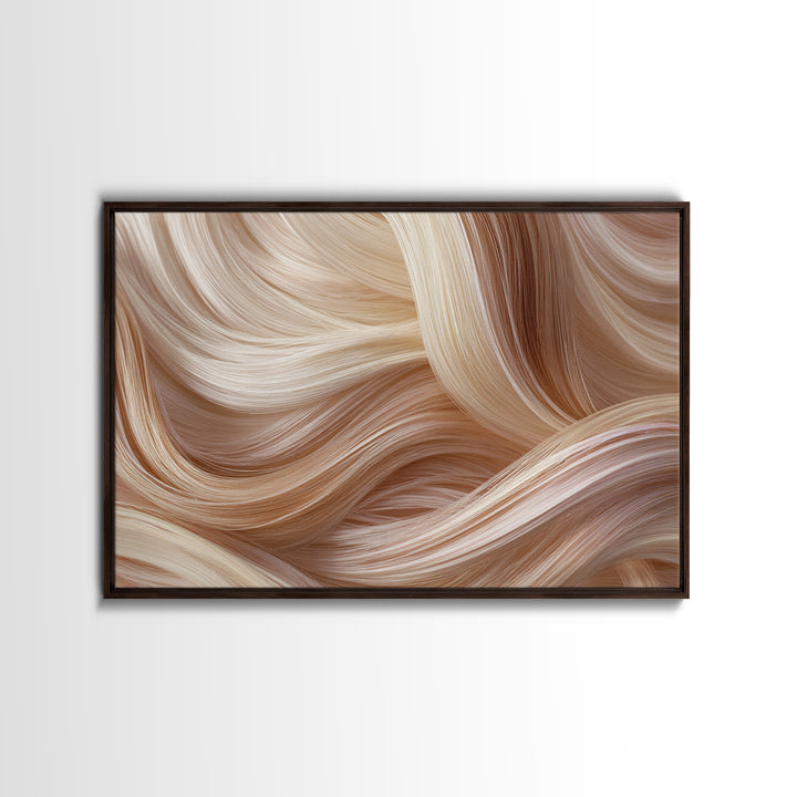 Blonde Waves Painted Framed Canvas Print, Hair Salon Art, Black Art Prints, Living Room Decor, Style, Hairdresser Gift, HSA-3x2-20