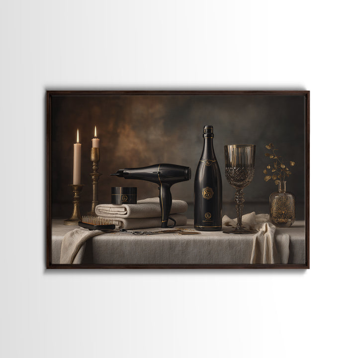 Luxury Black and Gold Beauty Emblem Framed Canvas Print, Hair Salon Art, Black Wall Art, Living Room Decor, Fine Art, Style, HSA-3x2-28