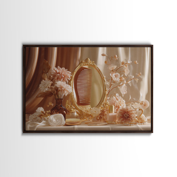 Baroque Mirror and Comb Still Life Framed Canvas Print, Hair Salon Art, Afrocentric Art, Living Room Decor, Fine Art, Style, HSA-3x2-45