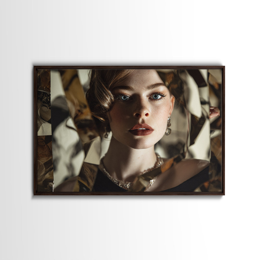 Mod 1960s Beauty Portrait Framed Canvas Print, Hair Salon Art, Room Decor, Living Room Decor, Fine Art, Style, Metal Wall Art, HSA-3x2-47