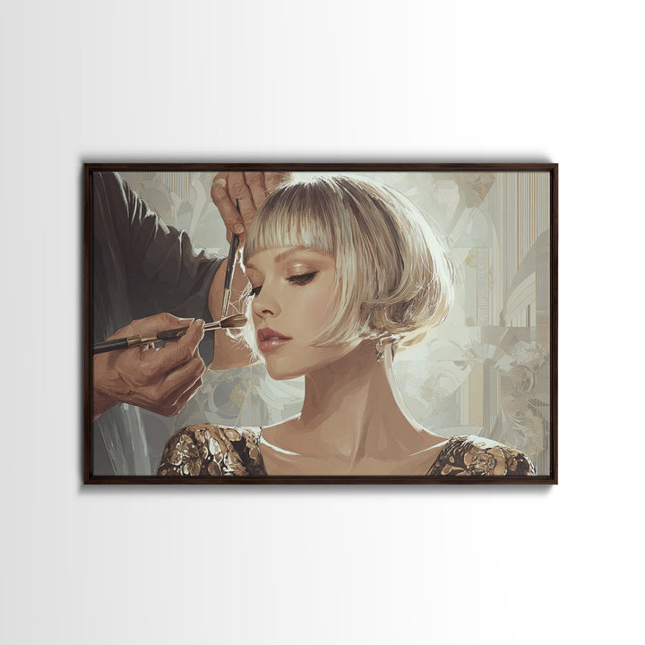 Woman with Dramatic Bob Haircut in Art Canvas Print, Hair Salon Art, Salon, Living Room Decor, Oil Painting, Style, HSA-3x2-56