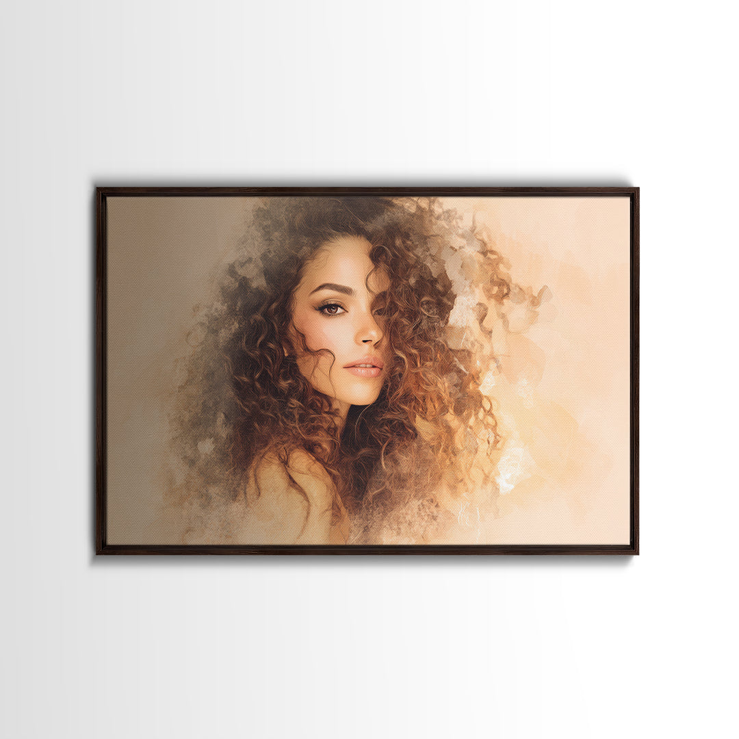 Curly Hair Portrait Canvas Print, Hair Salon Art, Textured Painting, Living Room Decor, Style, Black Art, Printable Art, HSA-3x2-67