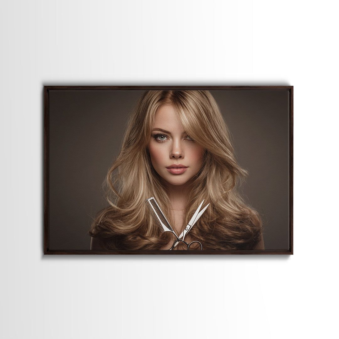 Glamour Face Portrait Canvas Print, Hair Salon Art, Statement Artwork, Living Room Decor, Fine Art, Style, Digital Prints, HSA-3x2-84