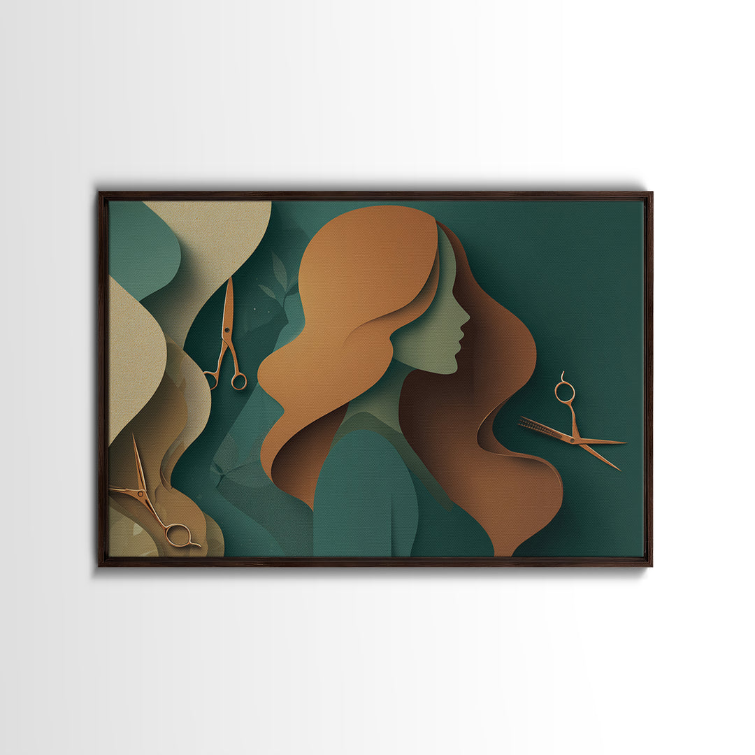 Copper Hair Silhouette Framed Canvas Print, Hair Salon Art, Digital Download Art, Living Room Decor, Fine Art, Style, HSA-3x2-86