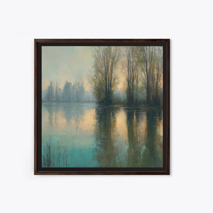 Misty Riverbank with Willow Trees Framed Canvas Print, Impressionist Art, Living Room Decor, Impression, Landscape Art, IMP-1x1-11
