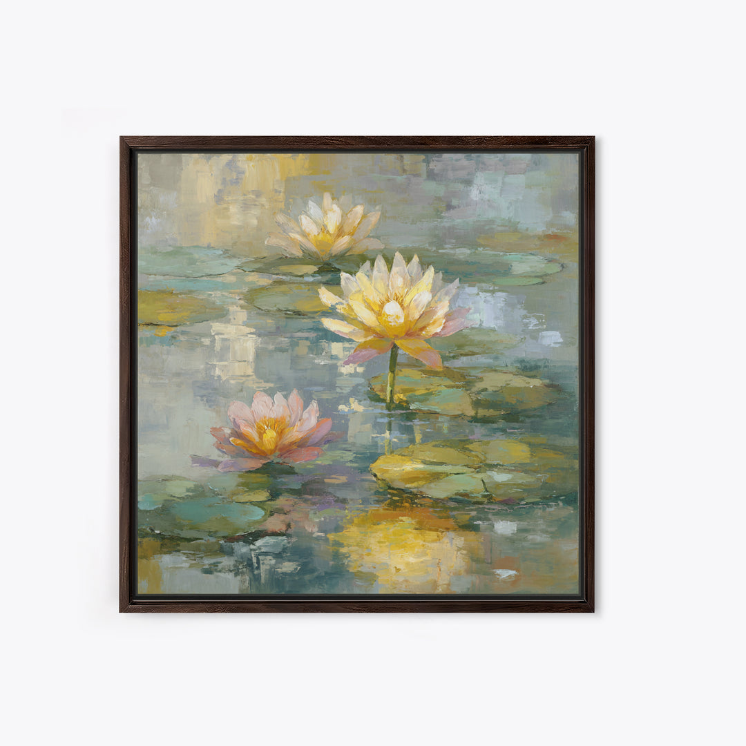 Water Lilies Floating on a Sunlit Pond Canvas Print, Impressionist Art, Room Decor, Living Room Decor, Fine Art, Impression, IMP-1x1-25