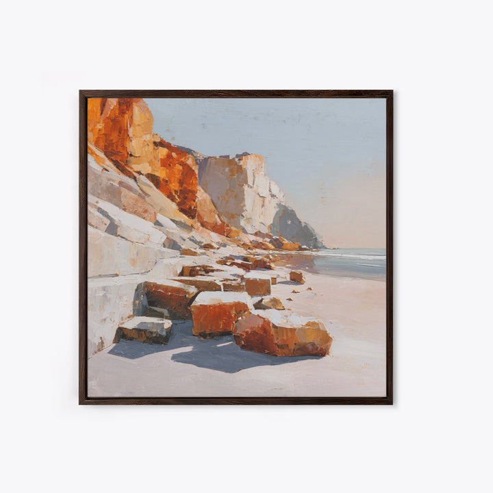 Soft Seaside Cliffs Framed Canvas Print, Impressionist Art, Textured Painting, Living Room Decor, Fine Art, Impression, IMP-1x1-29