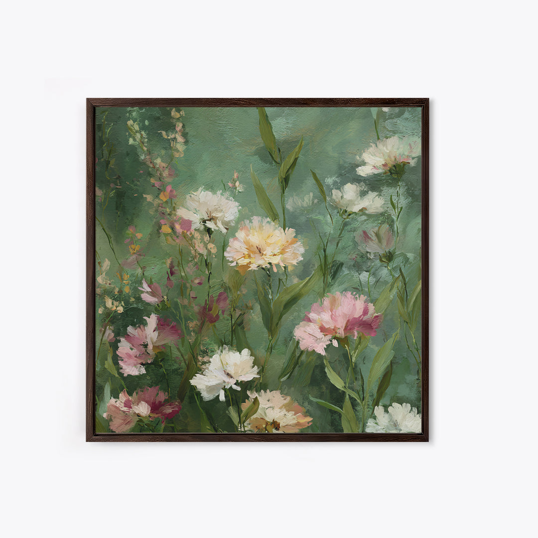 Wildflower Field in Loose Pastel Strokes Framed Canvas Print, Impressionist Art, Gallery Decor, Living Room Decor, Impression, IMP-1x1-32