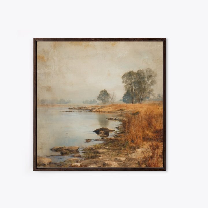 Misty Riverbank with Willow Trees Canvas Print, Impressionist Art, Coastal Wall Art, Living Room Decor, Fine Art, Impression, IMP-1x1-35