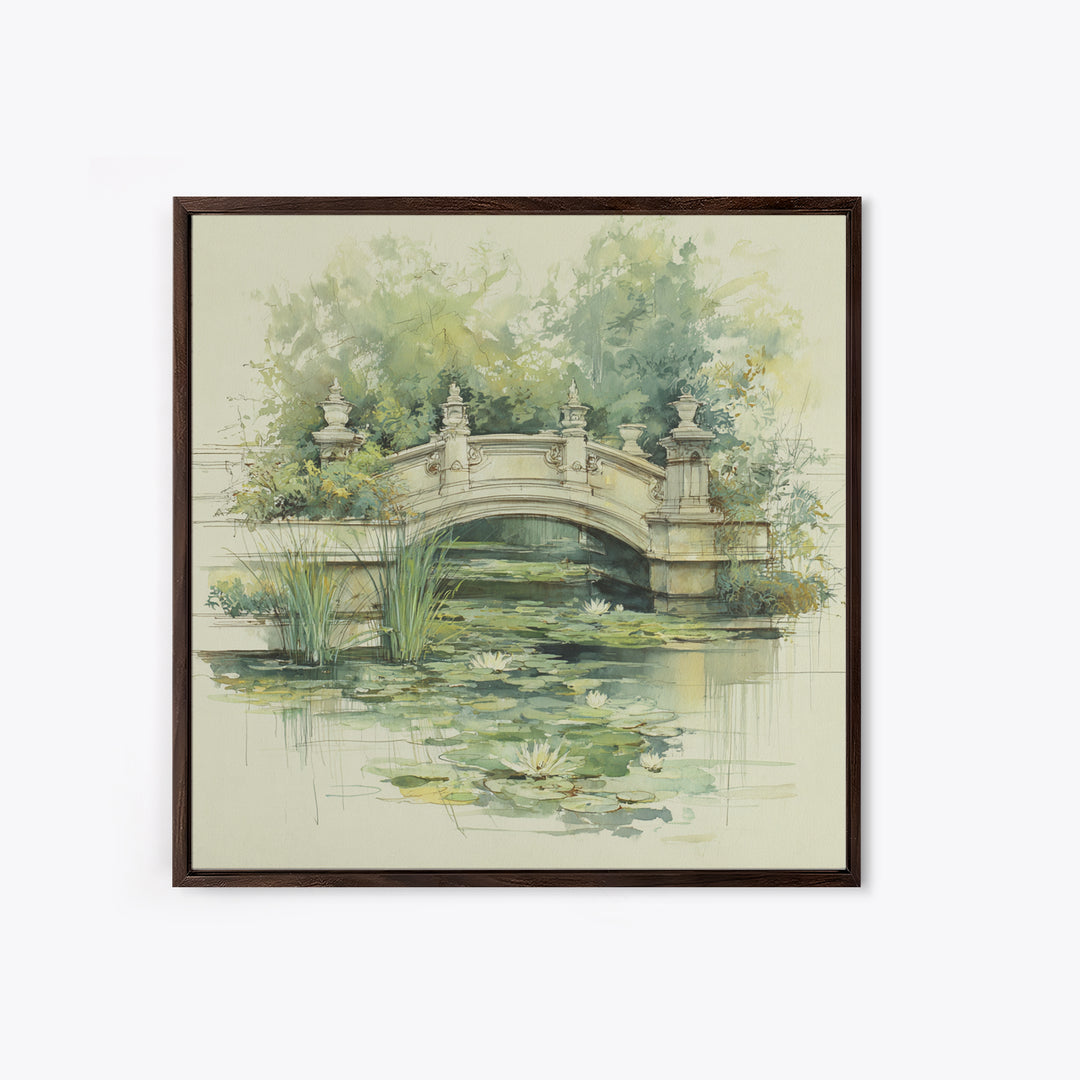 Water Garden Bridge Framed Canvas Print, Impressionist Art, Landscape Art, Living Room Decor, Fine Art, Impression, IMP-1x1-42