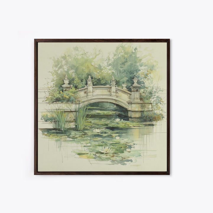 Water Garden Bridge Framed Canvas Print, Impressionist Art, Landscape Art, Living Room Decor, Fine Art, Impression, IMP-1x1-42
