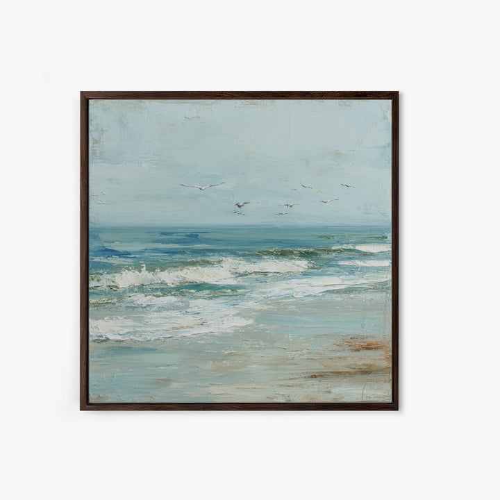 Coastal Beach Figures Framed Canvas Print, Impressionist Art, Floral Wall Art, Living Room Decor, Fine Art, Impression, IMP-1x1-43