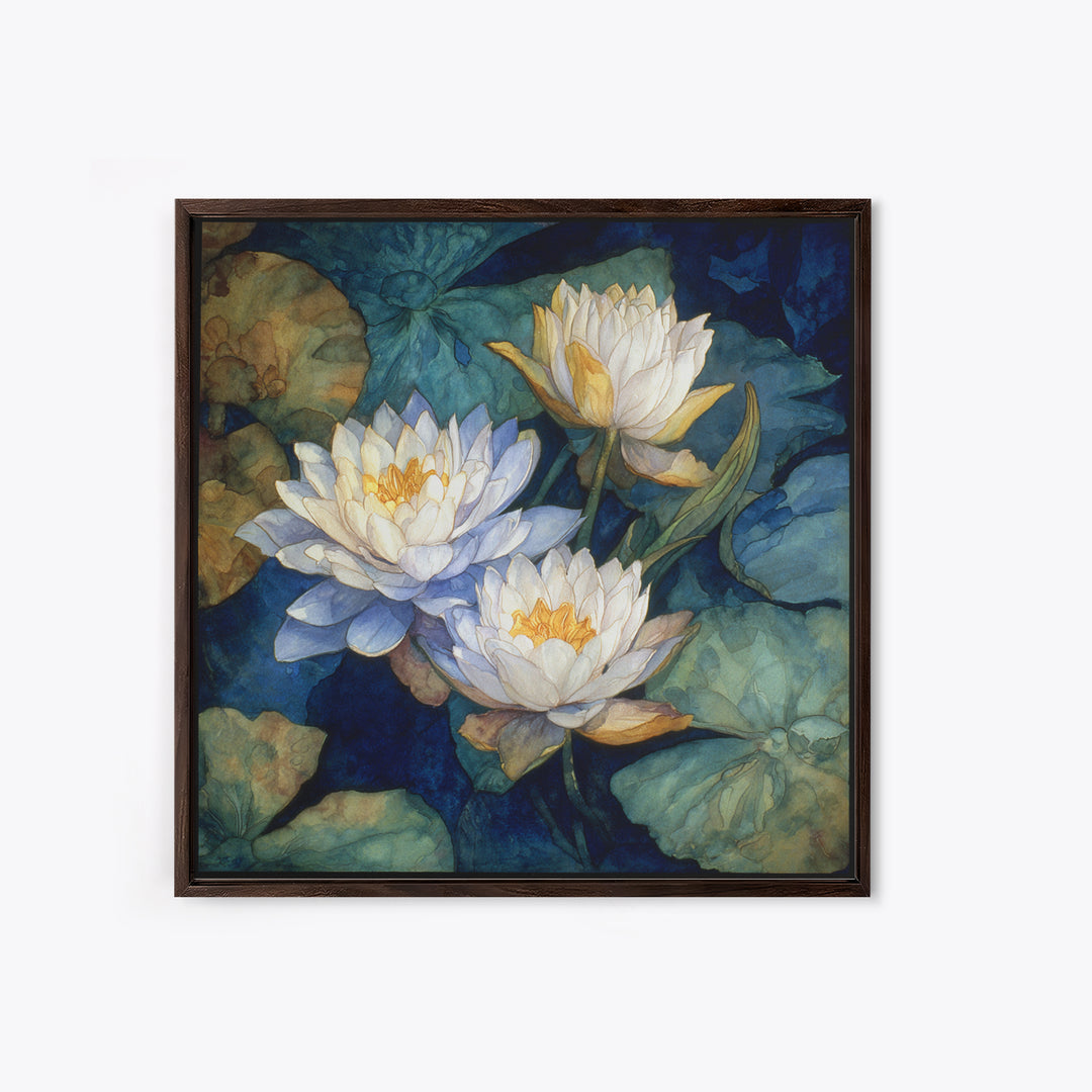 Water Lilies Floating on a Sunlit Pond Canvas Print, Impressionist Art, Room Decor, Living Room Decor, Fine Art, Impression, IMP-1x1-49