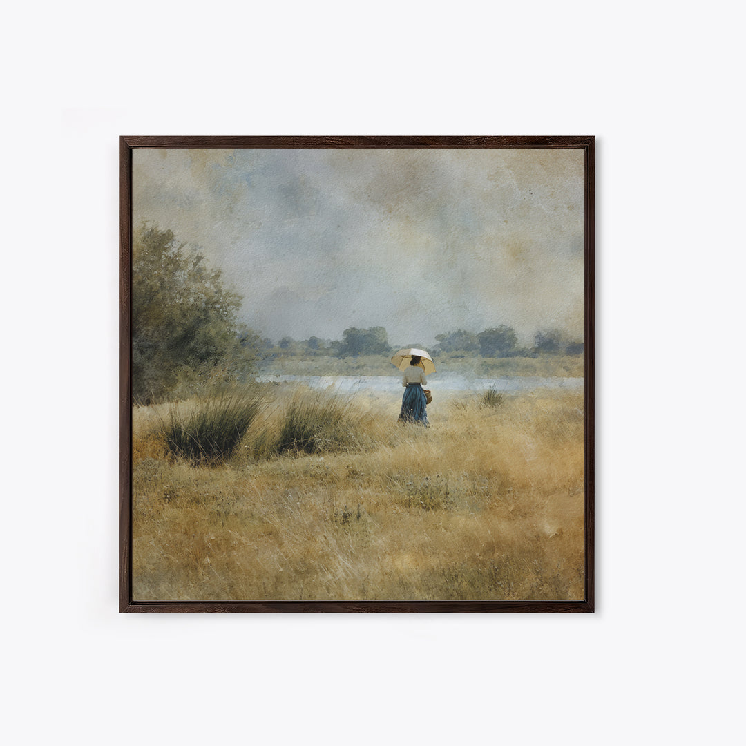 Woman with Parasol in Breezy Meadow Framed Canvas Print, Impressionist Art, Living Room Art, Living Room Decor, Oil Painting, IMP-1x1-51