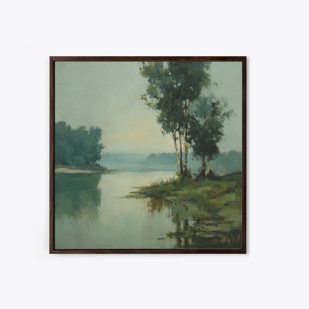Misty Riverbank with Willow Trees Canvas Print, Impressionist Art, Gallery Decor, Living Room Decor, Fine Art, Impression, IMP-1x1-59