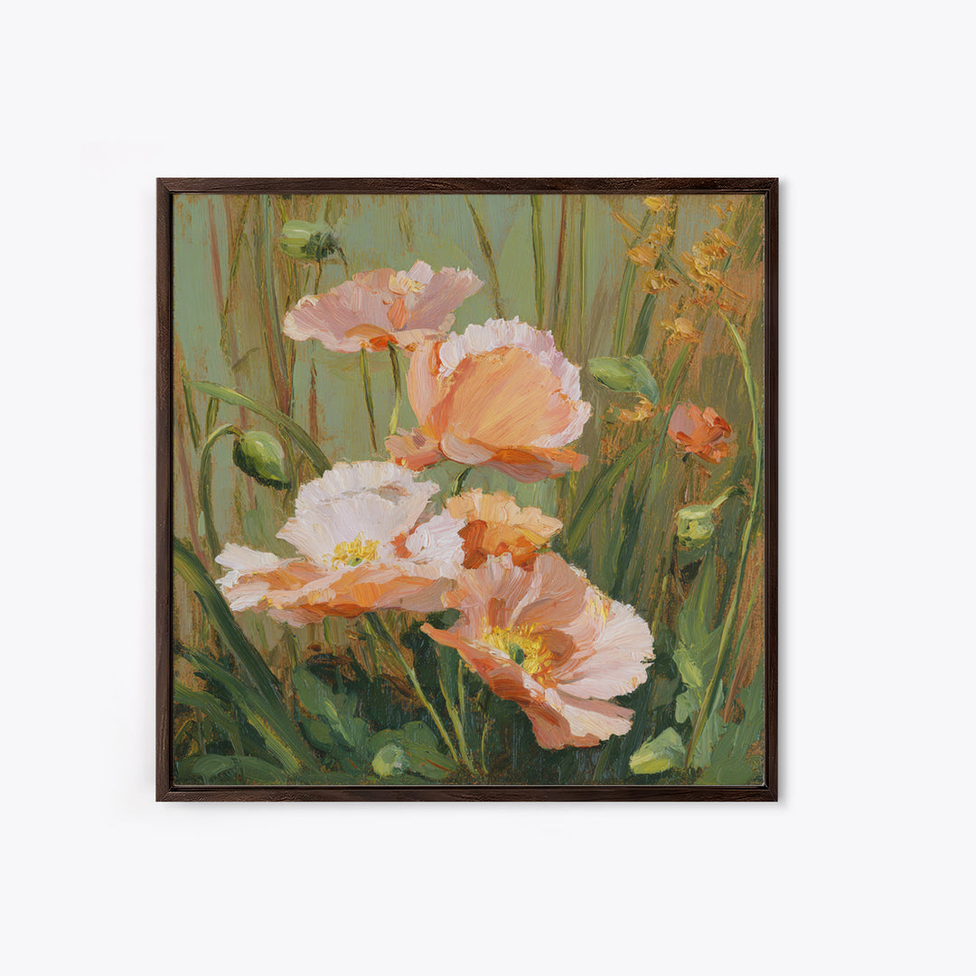 Poppies Blowing Through Green Grass Canvas Print, Impressionist Art, Abstract Painting, Living Room Decor, Fine Art, Impression, IMP-1x1-60