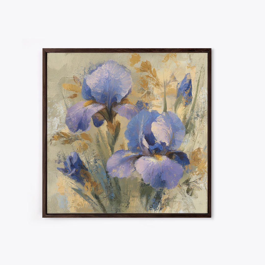Iris Garden with Blue Violet Strokes Framed Canvas Print, Impressionist Art, Modern Art, Living Room Decor, Oil Painting, IMP-1x1-68