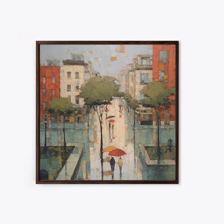 Rainy Boulevard with Umbrella Shapes Canvas Print, Impressionist Art, Luxury Decor, Living Room Decor, Abstract Art, Impression, IMP-1x1-69
