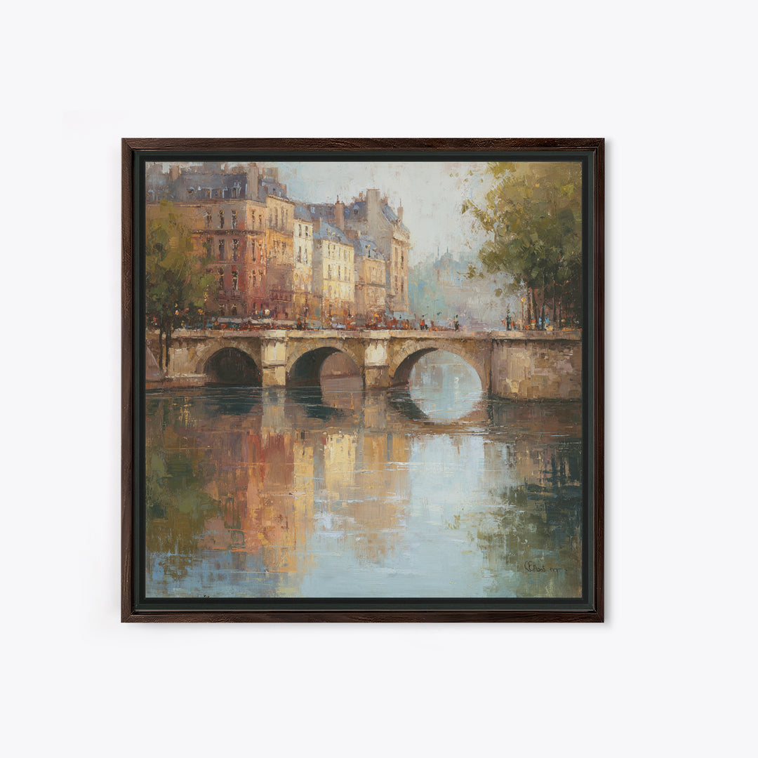 Paris Bridge Reflected Framed Canvas Print, Impressionist Art, Farmhouse Decor, Living Room Decor, Fine Art, Impression, IMP-1x1-7