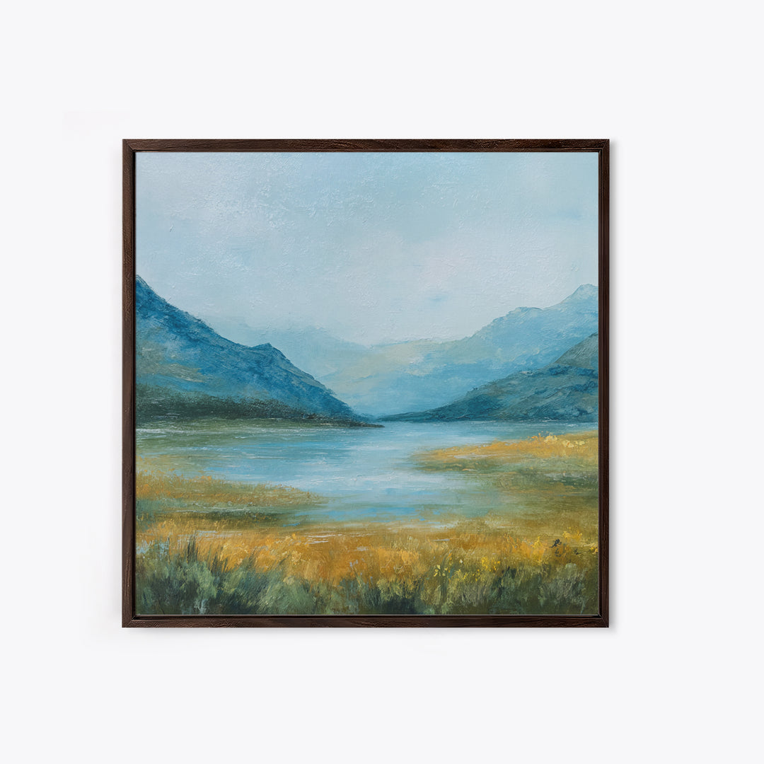 Mountain Lake with Sparkling Reflections Framed Canvas Print, Impressionist Art, Landscape Art, Living Room Decor, Impression, IMP-1x1-72