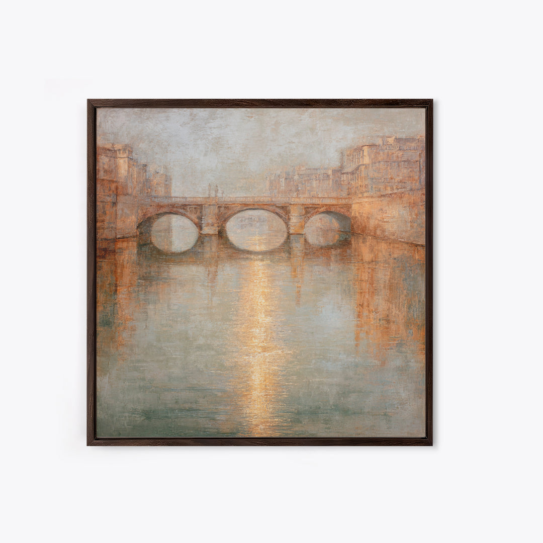 Paris Bridge Reflected Framed Canvas Print, Impressionist Art, Boho Decor, Living Room Decor, Oil Painting, Impression, IMP-1x1-79
