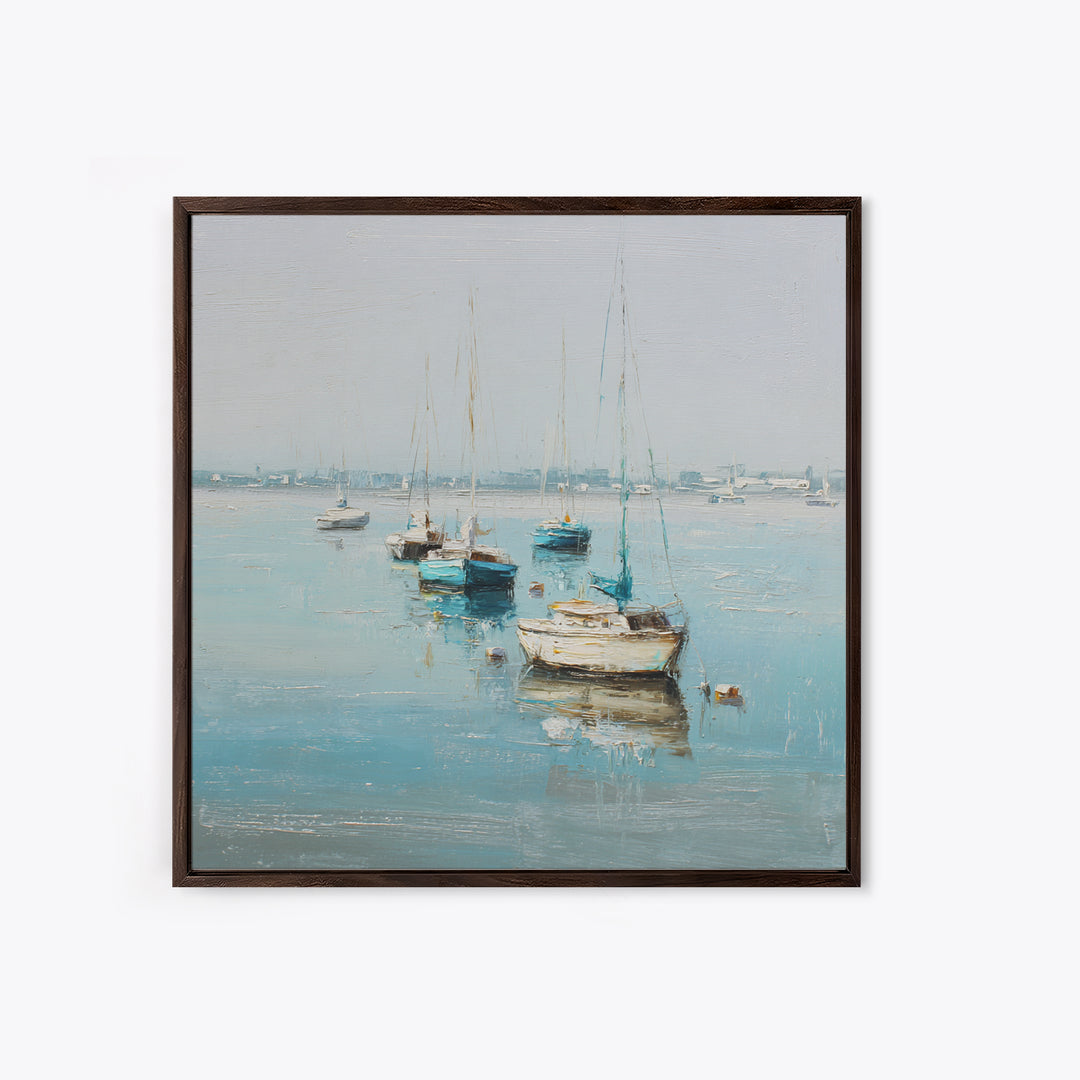 Sailboats on a Bright Sparkling Harbor Canvas Print, Impressionist Art, Painting, Living Room Decor, Fine Art, Impression, IMP-1x1-81