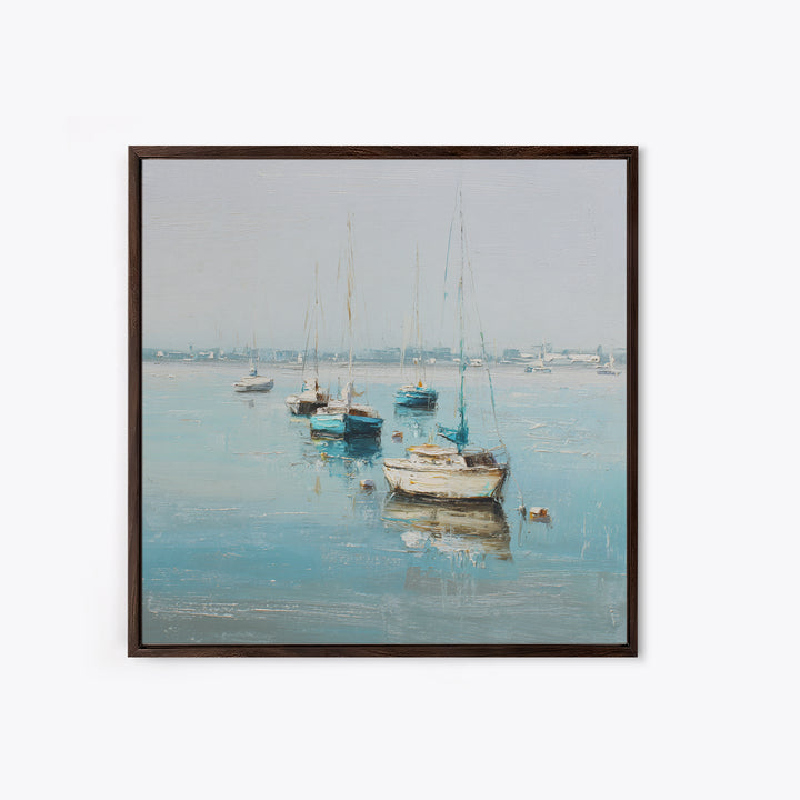 Sailboats on a Bright Sparkling Harbor Canvas Print, Impressionist Art, Painting, Living Room Decor, Fine Art, Impression, IMP-1x1-81