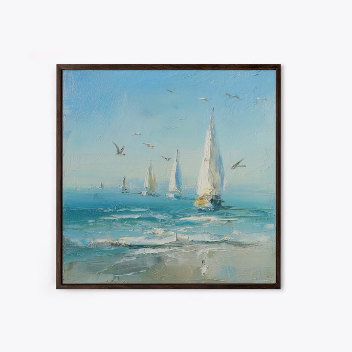 Sailboats on a Bright Sparkling Harbor Canvas Print, Impressionist Art, Statement Artwork, Living Room Decor, Impression, IMP-1x1-9