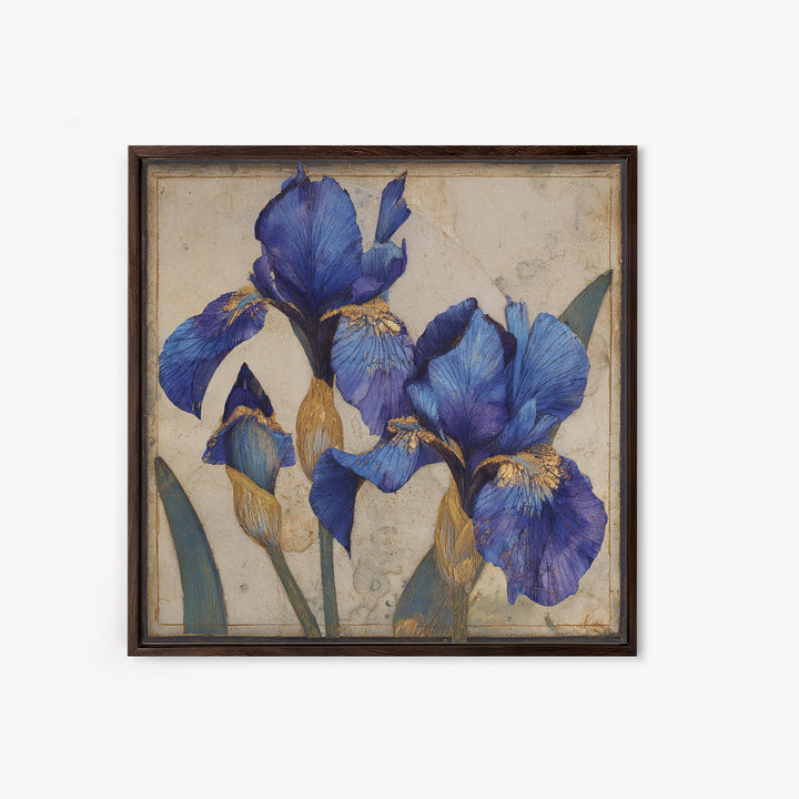 Iris Garden with Blue Violet Strokes Canvas Print, Impressionist Art, Flower Print, Living Room Decor, Watercolor Art, IMP-1x1-92