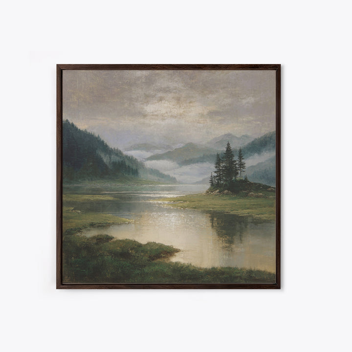 Mountain Lake with Sparkling Reflections Canvas Print, Impressionist Art, Original Painting, Living Room Decor, Impression, IMP-1x1-96