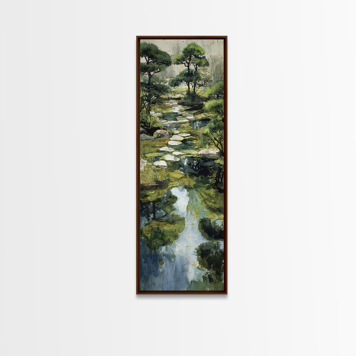 Water Garden Bridge Framed Canvas Print, Impressionist Art, Living Room Art, Living Room Decor, Watercolor Art, Impression, IMP-1x3-30