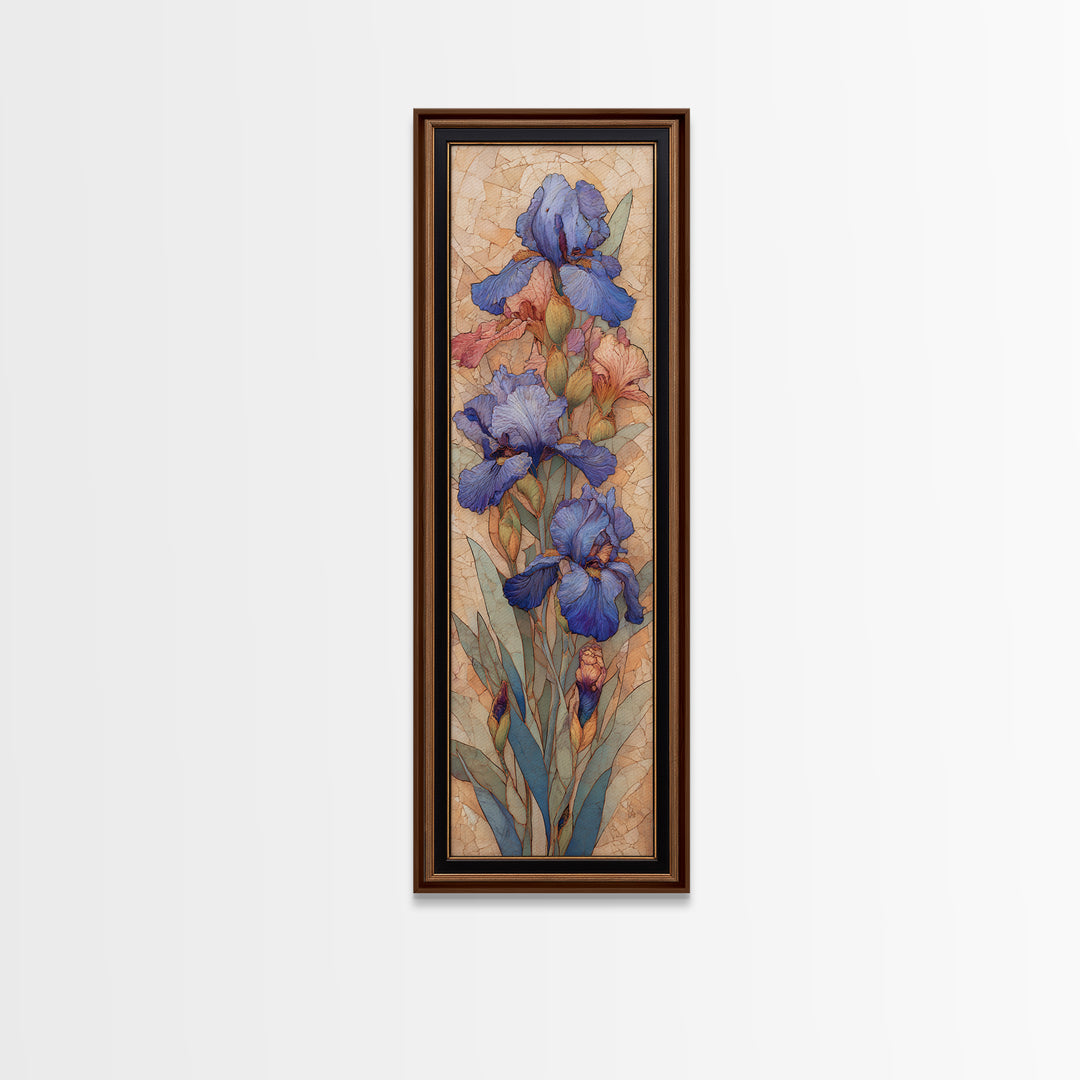 Iris Garden with Blue Violet Strokes Canvas Print, Impressionist Art, Living Room Decor, Watercolor Art, Impression, IMP-1x3-32