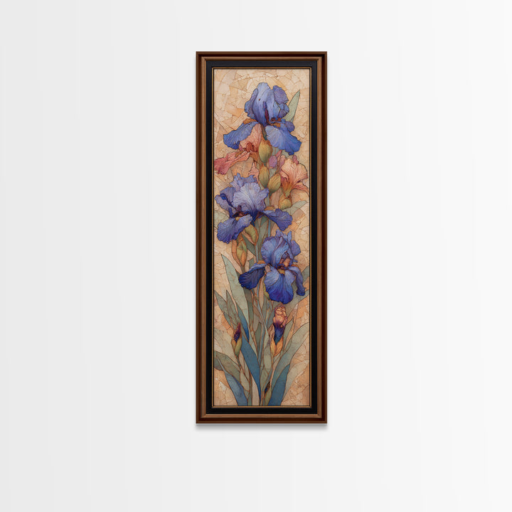 Iris Garden with Blue Violet Strokes Canvas Print, Impressionist Art, Living Room Decor, Watercolor Art, Impression, IMP-1x3-32