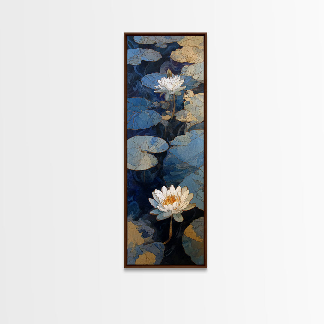 Water Lilies Floating on a Sunlit Pond Canvas Print, Impressionist Art, Minimalist Decor, Living Room Decor, Impression, IMP-1x3-37