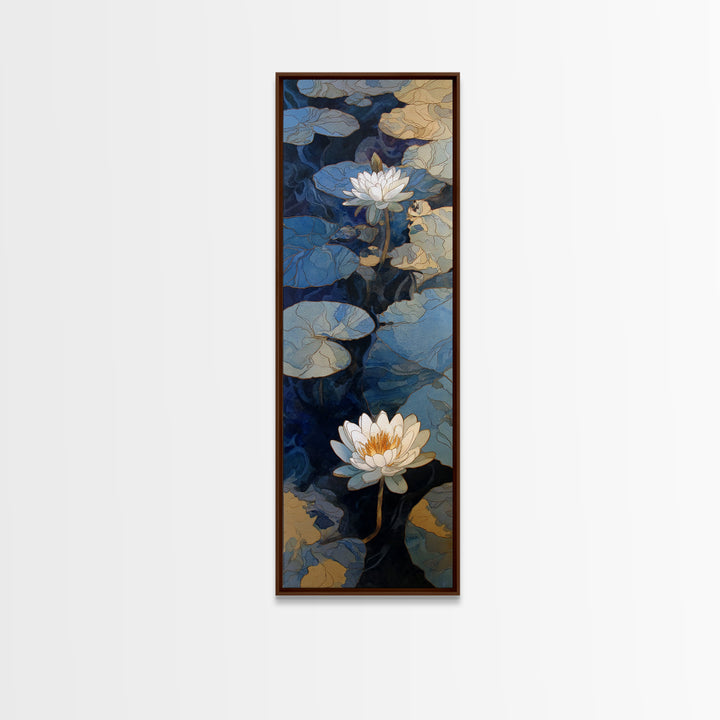 Water Lilies Floating on a Sunlit Pond Canvas Print, Impressionist Art, Minimalist Decor, Living Room Decor, Impression, IMP-1x3-37