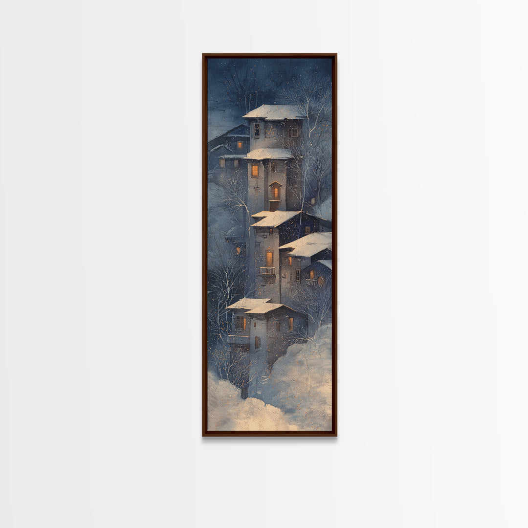 Snowy Village with Warm Glowing Windows Canvas Print, Impressionist Art, Modern Decor, Living Room Decor, Fine Art, Impression, IMP-1x3-49
