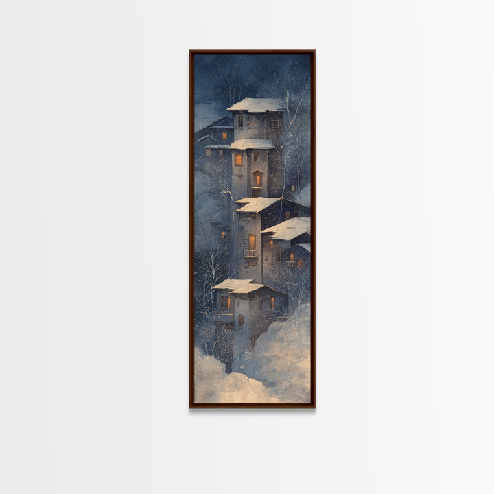 Snowy Village with Warm Glowing Windows Canvas Print, Impressionist Art, Modern Decor, Living Room Decor, Fine Art, Impression, IMP-1x3-49