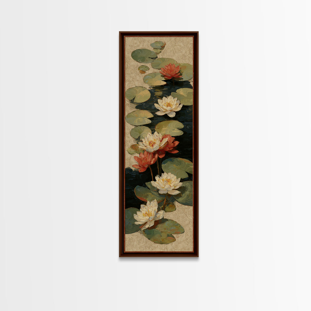 Water Lilies Floating on a Sunlit Pond Framed Canvas Print, Impressionist Art, Art Print, Living Room Decor, Impression, IMP-1x3-61