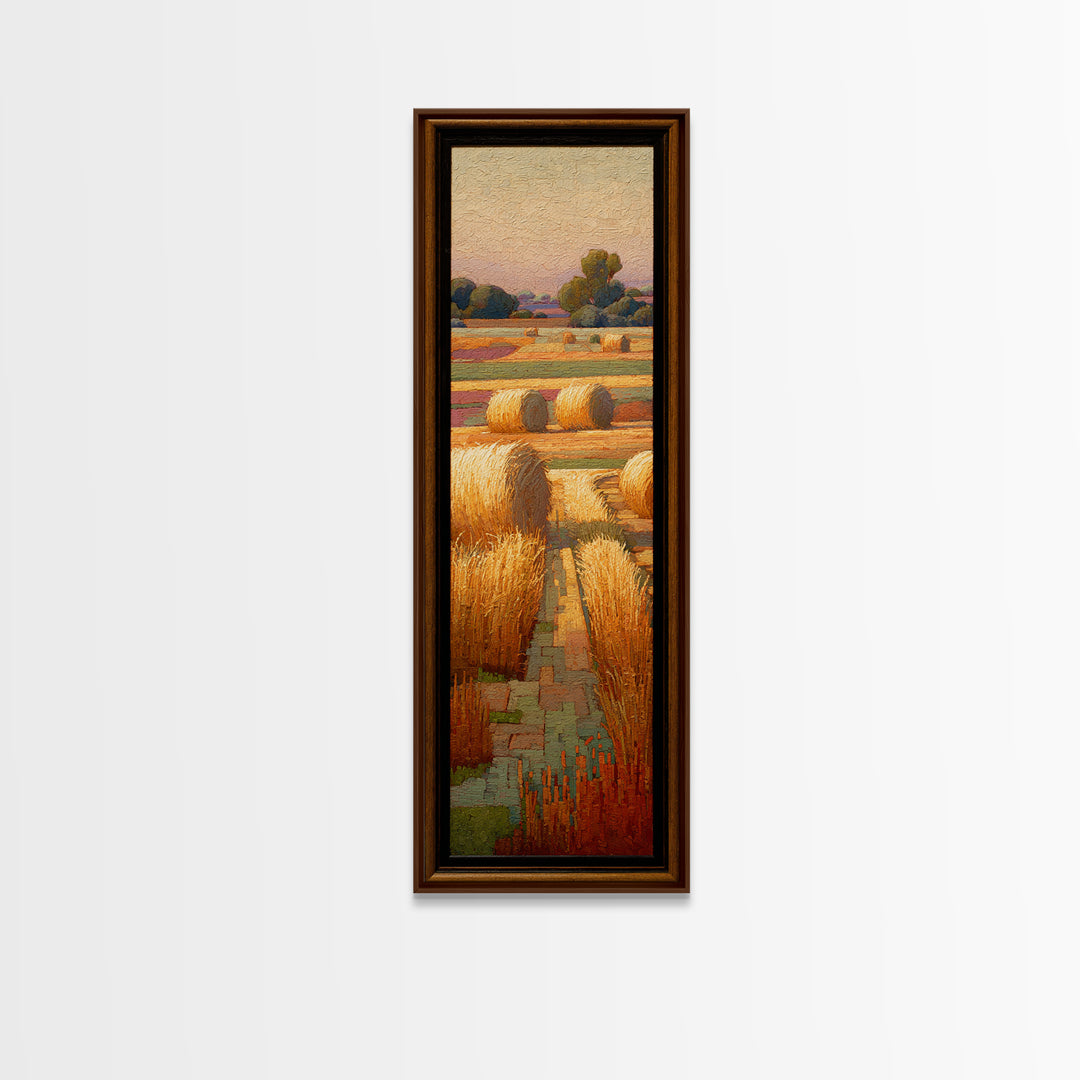 Haystacks Glowing at Golden Hour Framed Canvas Print, Impressionist Art, Living Room Wall Art, Living Room Decor, Impression, IMP-1x3-64