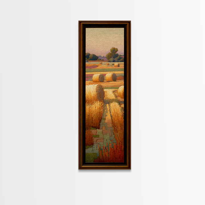 Haystacks Glowing at Golden Hour Framed Canvas Print, Impressionist Art, Living Room Wall Art, Living Room Decor, Impression, IMP-1x3-64